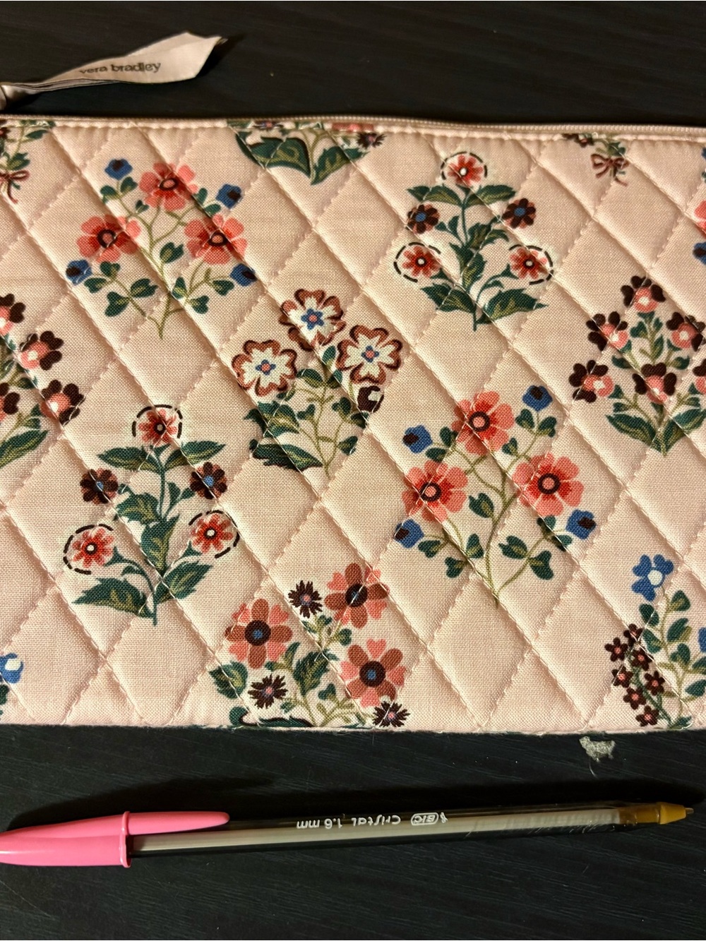 Vera Bradley Pale Pink Quilted Floral Cosmetic Pouch